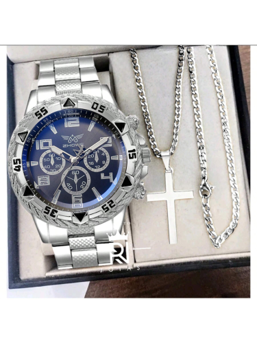 Montre pour homme + collier avec croix inoxidable