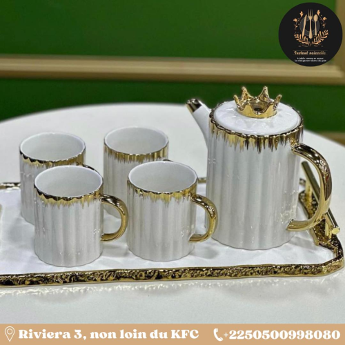 Service de thé plateau théière et 4 tasses