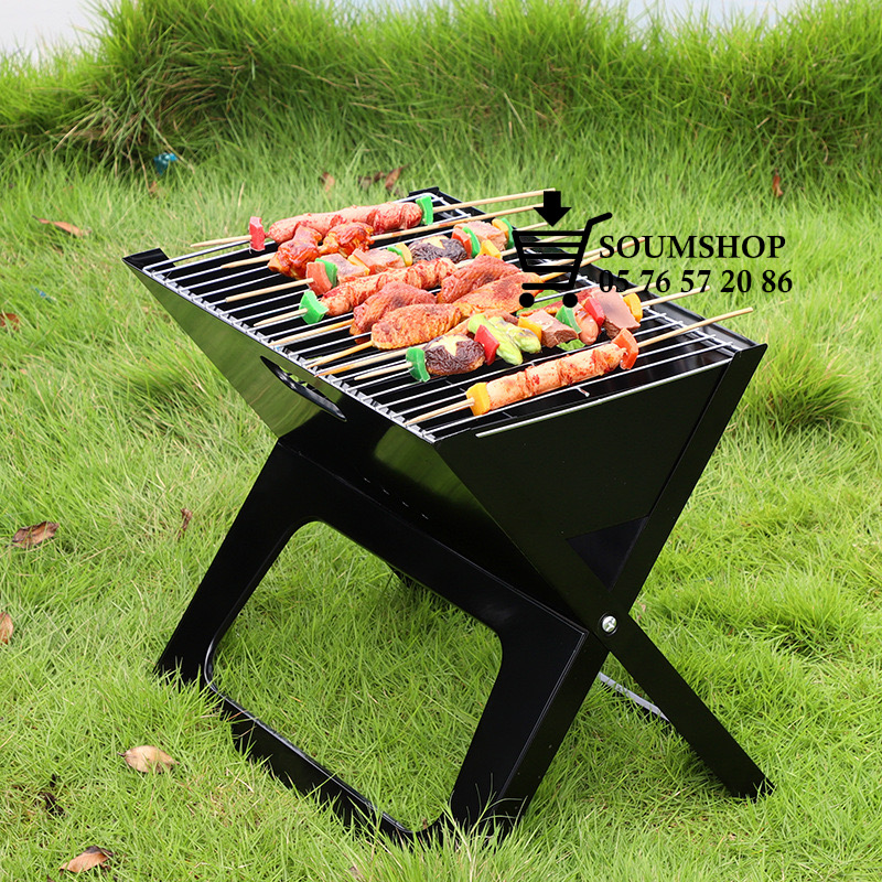 Barbecue à Charbon Portable Pliable – Mini Format Acier Inox – 35x27x20 Cm – Pour Jardin, Balcon, Camping