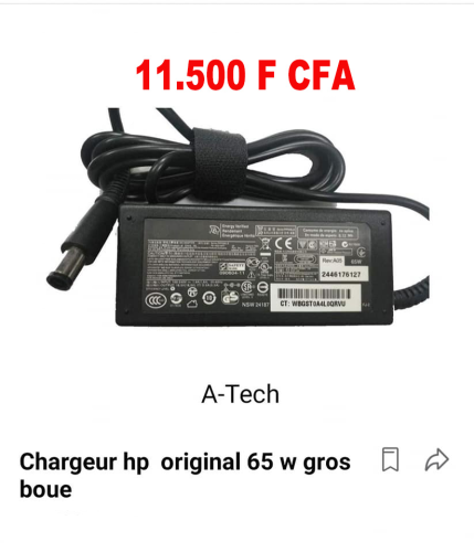 Chargeur HP Original HP gros bout 65W